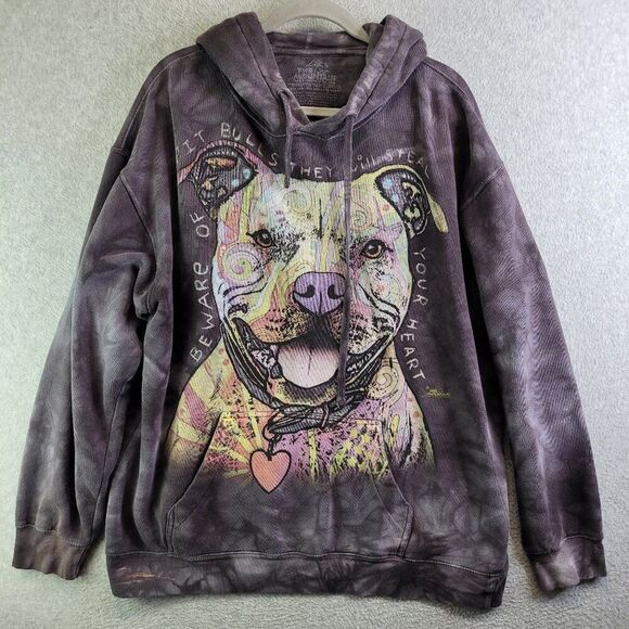 The Mountain Hoodie Mens L Gray Dog Pit Bull Tie Dye Puppy Pullover Sweatshirt - Picture 1 of 13